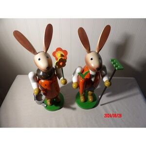 Vintage DDR Germany‎ Easter Wooden Rabbit w Rack x2